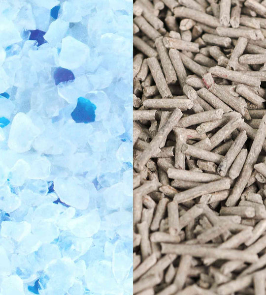 Tofu Cat Litter vs Crystal Cat Litter tuft + paw