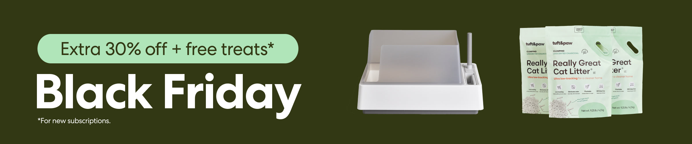 Black cat beside 'Black Friday' text with 25% off sitewide bubbles.